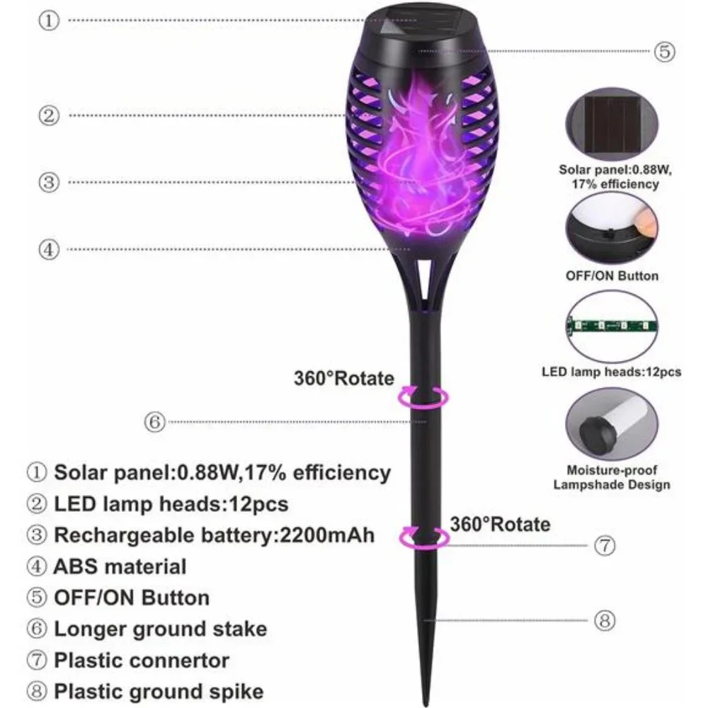 Solar Lights Outdoor Waterproof, 10 Pack with Flickering Flame